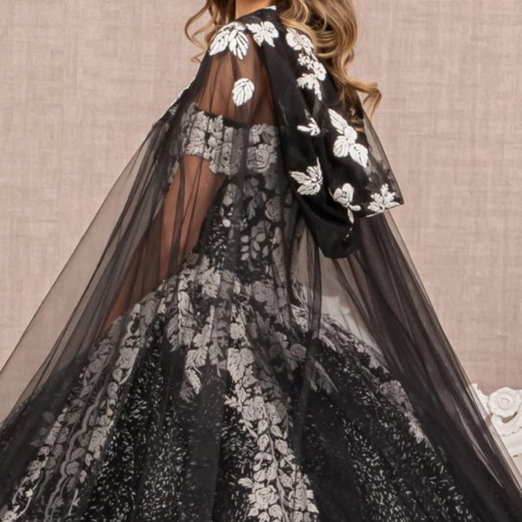 NEW OFF THE SHOULDER SLEEVELESS BALL GOWN WITH MESH CAPE & LACE UP BACK GL3168 - Picture 9 of 11